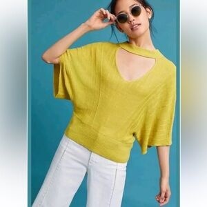 Anthropologie Knitted & Knotted Linen Blend Chartreuse Sweater women size Small